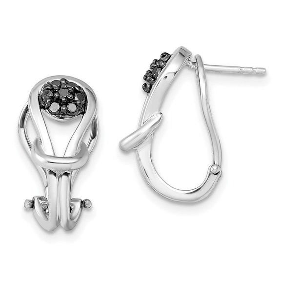 925 Sterling Silver Rhodium-plated Black Diamond Love Knot Omega Back Earrings - Picture 1 of 5
